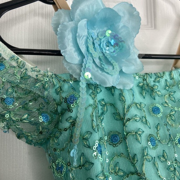 Costume Gallery Girls Beaded Tutu Size MC Teal Blue Green Floral Tulle Sequin - Picture 4 of 11